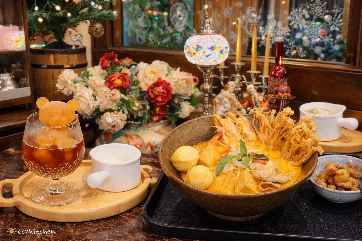 台東美食推薦「金采複合式精品&餐飲」，隱身天后宮附近的歐風復古餐廳，必吃台東少見咖哩叻沙湯麵，結合精品選物的異國料理好去處～